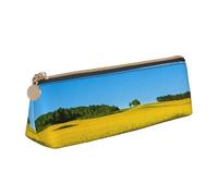 WXWJSHMGC Rape Flower Field Print Leather Pencil Case,Fountain Pen Case,Personalised Portable Big Capacity Study Pencil Case for Secondary School Girls Boys
