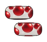 WXWJSHMGC Red Ball Xmas Print Pencil Bag Large Pouch Bag with 3 Compartments Pen Case Card Coin Holder for Boys Girls School Stationery