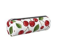 WXWJSHMGC Red Cherries Print Leather Pencil Case Zipper Pen Makeup Cosmetic Holder Pouch Stationery Bag for School, Work, Office