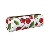 WXWJSHMGC Red Cherries Print Leather Pencil Case Zipper Pen Makeup Cosmetic Holder Pouch Stationery Bag for School, Work, Office