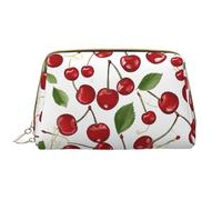WXWJSHMGC Red Cherries Print Makeup Bag Portable Leather Waterproof Cosmetic Bag Clutch Makeup Brush Bag (6.7x4.3in)