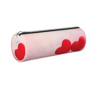 WXWJSHMGC Red Heart Pink Glitter Print Leather Pencil Case Zipper Pen Makeup Cosmetic Holder Pouch Stationery Bag for School, Work, Office