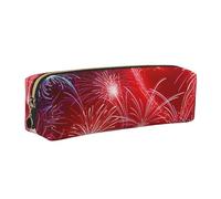 WXWJSHMGC Red Hearts Fireworks Print Leather Pencil Case Simple,with Metallic Zipper Pocket,Storage Pouch for Girls Boys Student College Middle School