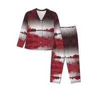 WXWJSHMGC Red Landscape Print Long Sleeve Long Pants Pajamas For Women Women'S Pajama Sets 2-Piece Cozy Lounge Sets Housecoat
