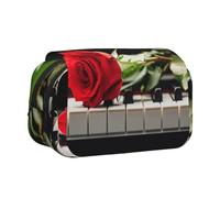WXWJSHMGC Red Rose On Piano Print Pen Case Bag - Portable Double Layer Storage Pencil Bag for Child, Girls, Boys and Adults