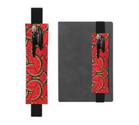 WXWJSHMGC Red Watermelon Print 2pcs Adjustable Elastic Band Pen Holder Pu Leather Pen Sleeve Pouch for Hardcover Journals, Notebooks for Back to School Gift