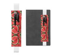 WXWJSHMGC Red Watermelon Print 2pcs Adjustable Elastic Band Pen Holder Pu Leather Pen Sleeve Pouch for Hardcover Journals, Notebooks for Back to School Gift