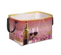 WXWJSHMGC Red Wine Flower Print Large Storage Baskets, Rectangular Fabric Storage Box With Handles, Canvas Storage Basket Wardrobe Storage Box