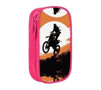 WXWJSHMGC Rider Silhouette Print Large Capacity Double Layer Pencil Case with Zipper - Durable Fabric School Pouch for Pens,- Ideal for Students