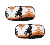 WXWJSHMGC Rider Silhouette Print Pencil Bag Large Pouch Bag with 3 Compartments Pen Case Card Coin Holder for Boys Girls School Stationery