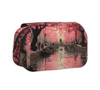 WXWJSHMGC Romantic Cherry Blossoms Print Pen Case Bag - Portable Double Layer Storage Pencil Bag for Child, Girls, Boys and Adults