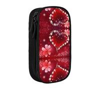 WXWJSHMGC Romantic Heart Print Large Capacity Double Layer Pencil Case with Zipper – Durable Fabric School Pouch for Pens,– Ideal for Students
