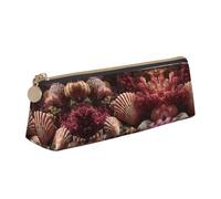 WXWJSHMGC Sand Shells and Corals Print Leather Pencil Case,Fountain Pen Case,Personalised Portable Big Capacity Study Pencil Case for Secondary School Girls Boys