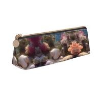 WXWJSHMGC Sand Shells and Corals Print Leather Pencil Case,Fountain Pen Case,Personalised Portable Big Capacity Study Pencil Case for Secondary School Girls Boys