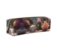 WXWJSHMGC Sand Shells and Corals Print Leather Pencil Case Simple,with Metallic Zipper Pocket,Storage Pouch for Girls Boys Student College Middle School