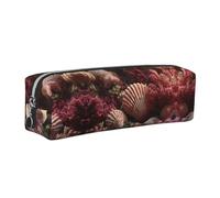 WXWJSHMGC Sand Shells and Corals Print Leather Pencil Case Simple,with Metallic Zipper Pocket,Storage Pouch for Girls Boys Student College Middle School
