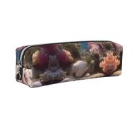WXWJSHMGC Sand Shells and Corals Print Leather Pencil Case Simple,with Metallic Zipper Pocket,Storage Pouch for Girls Boys Student College Middle School