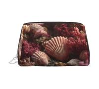 WXWJSHMGC Sand Shells and Corals Print Makeup Bag Portable Leather Waterproof Cosmetic Bag Clutch Makeup Brush Bag (6.7x4.3in)