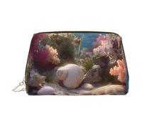 WXWJSHMGC Sand Shells and Corals Print Makeup Bag Portable Leather Waterproof Cosmetic Bag Clutch Makeup Brush Bag (6.7x4.3in)