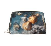 WXWJSHMGC Sand Shells and Corals Print Makeup Bag Portable Leather Waterproof Cosmetic Bag Clutch Makeup Brush Bag (6.7x4.3in)