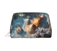 WXWJSHMGC Sand Shells and Corals Print Makeup Bag Portable Leather Waterproof Cosmetic Bag Clutch Makeup Brush Bag (6.7x4.3in)