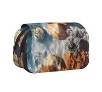 WXWJSHMGC Sand Shells and Corals Print Pen Case Bag - Portable Double Layer Storage Pencil Bag for Child, Girls, Boys and Adults