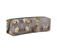 WXWJSHMGC Scattered Daisy Print Leather Pencil Case Simple,with Metallic Zipper Pocket,Storage Pouch for Girls Boys Student College Middle School