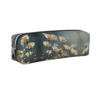 WXWJSHMGC Scattered Daisy Print Leather Pencil Case Simple,with Metallic Zipper Pocket,Storage Pouch for Girls Boys Student College Middle School