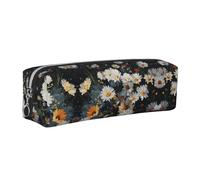 WXWJSHMGC Scattered Daisy Print Leather Pencil Case Simple,with Metallic Zipper Pocket,Storage Pouch for Girls Boys Student College Middle School