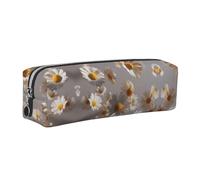 WXWJSHMGC Scattered Daisy Print Leather Pencil Case Simple,with Metallic Zipper Pocket,Storage Pouch for Girls Boys Student College Middle School