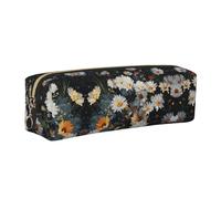 WXWJSHMGC Scattered Daisy Print Leather Pencil Case Simple,with Metallic Zipper Pocket,Storage Pouch for Girls Boys Student College Middle School