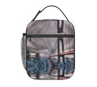 WXWJSHMGC Scenery Bridge Print Lunch Bag,Reusable and Waterproof Lunchbox, Insulated Lunchbag with Mesh Bag for School, Travel, Picnic