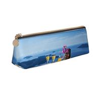 WXWJSHMGC Scenery of A Table Above Sea Print Leather Pencil Case,Fountain Pen Case,Personalised Portable Big Capacity Study Pencil Case for Secondary School Girls Boys
