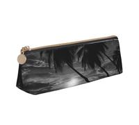 WXWJSHMGC Sea and Tree in The Night Print Leather Pencil Case,Fountain Pen Case,Personalised Portable Big Capacity Study Pencil Case for Secondary School Girls Boys