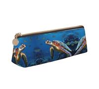 WXWJSHMGC Sea Turtle with Fishes Print Leather Pencil Case,Fountain Pen Case,Personalised Portable Big Capacity Study Pencil Case for Secondary School Girls Boys