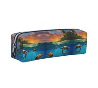 WXWJSHMGC Sea Turtles Print Leather Pencil Case Simple,with Metallic Zipper Pocket,Storage Pouch for Girls Boys Student College Middle School