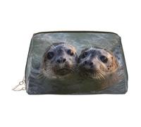 WXWJSHMGC Seals in The Water Print Makeup Bag Portable Leather Waterproof Cosmetic Bag Clutch Makeup Brush Bag (6.7x4.3in)