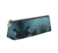 WXWJSHMGC Seals Print Leather Pencil Case,Fountain Pen Case,Personalised Portable Big Capacity Study Pencil Case for Secondary School Girls Boys