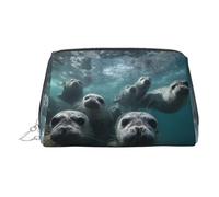WXWJSHMGC Seals Print Makeup Bag Portable Leather Waterproof Cosmetic Bag Clutch Makeup Brush Bag (6.7x4.3in)