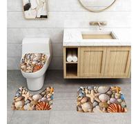 WXWJSHMGC Seashell Landscape On The Beach print 3 Piece Super Plush Non-Slip Bath Mat Rug Set Toilet Carpet Rugs
