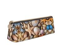 WXWJSHMGC Seashell Landscape On The Beach Print Leather Pencil Case,Fountain Pen Case,Personalised Portable Big Capacity Study Pencil Case for Secondary School Girls Boys