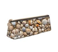 WXWJSHMGC Seashell Sandy Beach Theme Print Leather Pencil Case,Fountain Pen Case,Personalised Portable Big Capacity Study Pencil Case for Secondary School Girls Boys