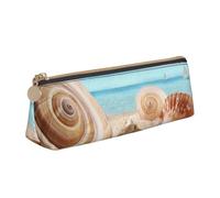 WXWJSHMGC Seashells by The Seashore Print Leather Pencil Case,Fountain Pen Case,Personalised Portable Big Capacity Study Pencil Case for Secondary School Girls Boys