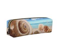 WXWJSHMGC Seashells by The Seashore Print Leather Pencil Case Simple,with Metallic Zipper Pocket,Storage Pouch for Girls Boys Student College Middle School