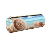 WXWJSHMGC Seashells By The Seashore Print Leather Pencil Case Zipper Pen Makeup Cosmetic Holder Pouch Stationery Bag for School, Work, Office