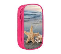 WXWJSHMGC Seashells On The Beach Print Large Capacity Double Layer Pencil Case with Zipper - Durable Fabric School Pouch for Pens,- Ideal for Students