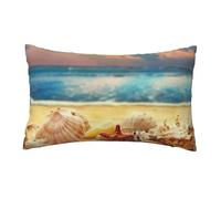 WXWJSHMGC Seashells On The Sandy Beach Print Cushion Cover Linen Fabric For Couch Bed Sofa Car Waist Throw Pillow Cover 12 X 20 Inch Pillow Case 30 X 50 Cm