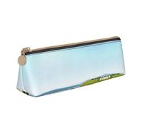 WXWJSHMGC Seaside Golf Course Print Leather Pencil Case,Fountain Pen Case,Personalised Portable Big Capacity Study Pencil Case for Secondary School Girls Boys