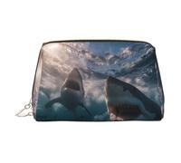 WXWJSHMGC Sharks Open Their Big Mouths Print Makeup Bag Portable Leather Waterproof Cosmetic Bag Clutch Makeup Brush Bag (6.7x4.3in)