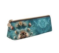 WXWJSHMGC Shells and Corals Print Leather Pencil Case,Fountain Pen Case,Personalised Portable Big Capacity Study Pencil Case for Secondary School Girls Boys